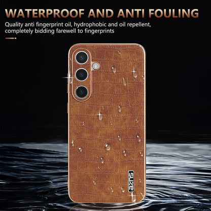 For Samsung Galaxy S25+ 5G AZNS Electroplated Frame Crocodile Texture Full Coverage Phone Case(White) - Galaxy S25+ 5G Cases by AZNS | Online Shopping UK | buy2fix