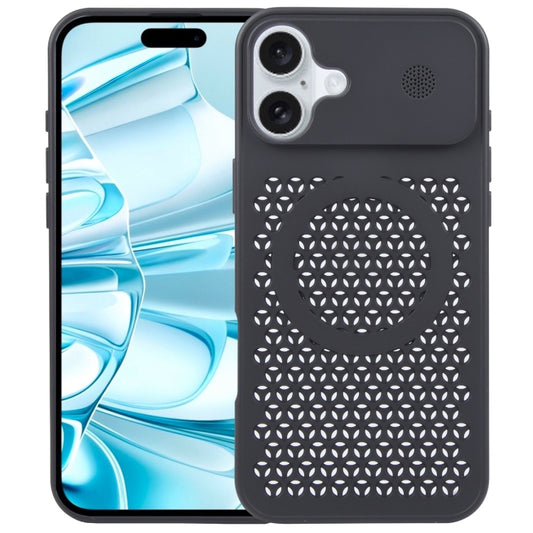 For iPhone 16 Pure Color Honeycomb Aromatherapy MagSafe Phone Case(Black) - iPhone 16 Cases by buy2fix | Online Shopping UK | buy2fix