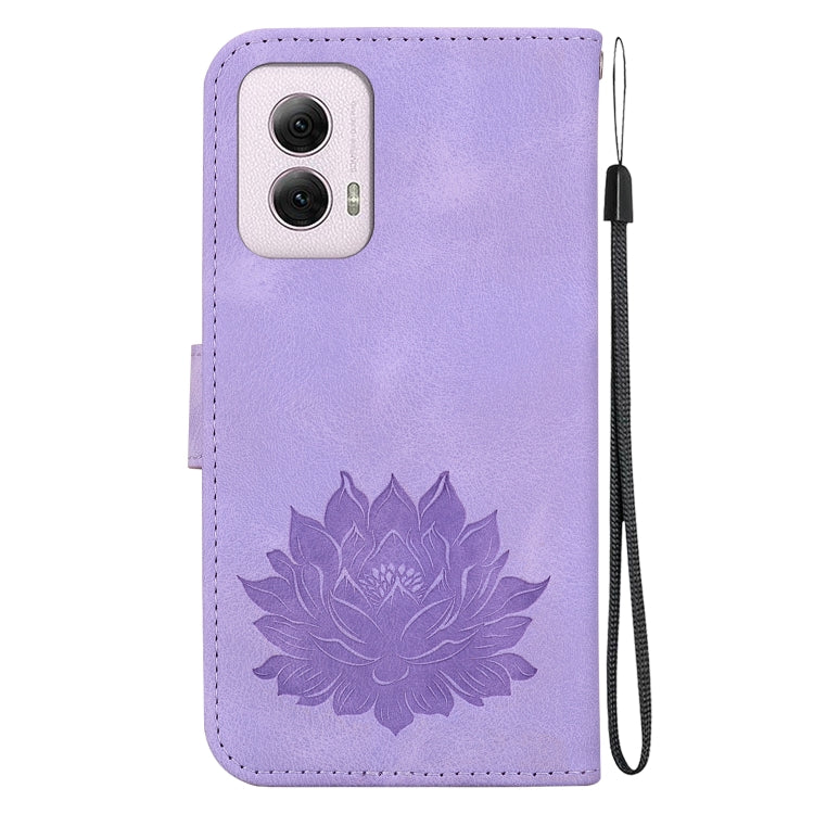 For Motorola Moto G Power 5G 2024 Lotus Embossed Leather Phone Case(Purple) - Motorola Cases by buy2fix | Online Shopping UK | buy2fix