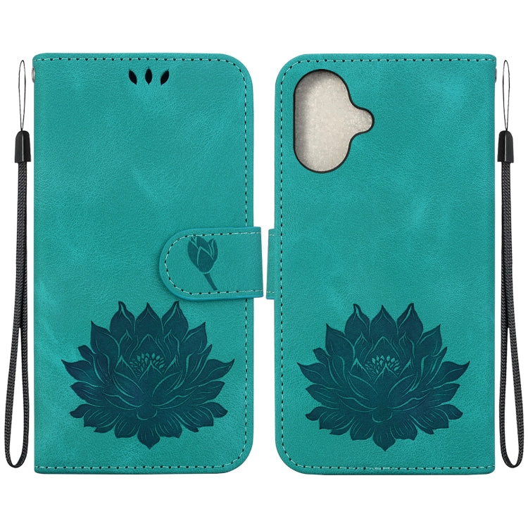 For iPhone 16 Lotus Embossed Leather Phone Case(Green) - iPhone 16 Cases by buy2fix | Online Shopping UK | buy2fix