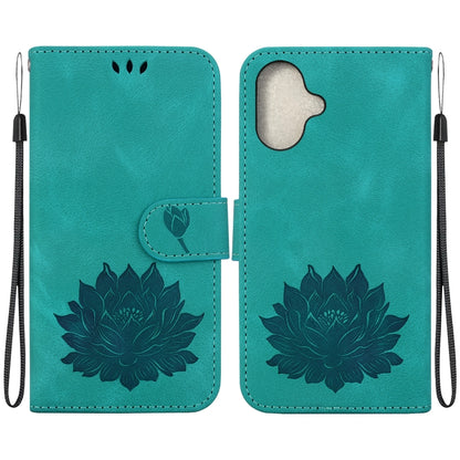 For iPhone 16 Lotus Embossed Leather Phone Case(Green) - iPhone 16 Cases by buy2fix | Online Shopping UK | buy2fix