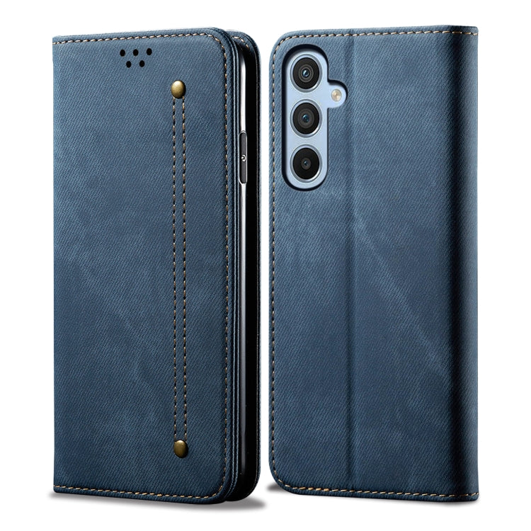 For Samsung Galaxy S25 5G Denim Texture Casual Style Horizontal Flip Leather Case(Blue) - Galaxy S25 5G Cases by buy2fix | Online Shopping UK | buy2fix