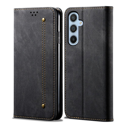 For Samsung Galaxy S25 5G Denim Texture Casual Style Horizontal Flip Leather Case(Black) - Galaxy S25 5G Cases by buy2fix | Online Shopping UK | buy2fix