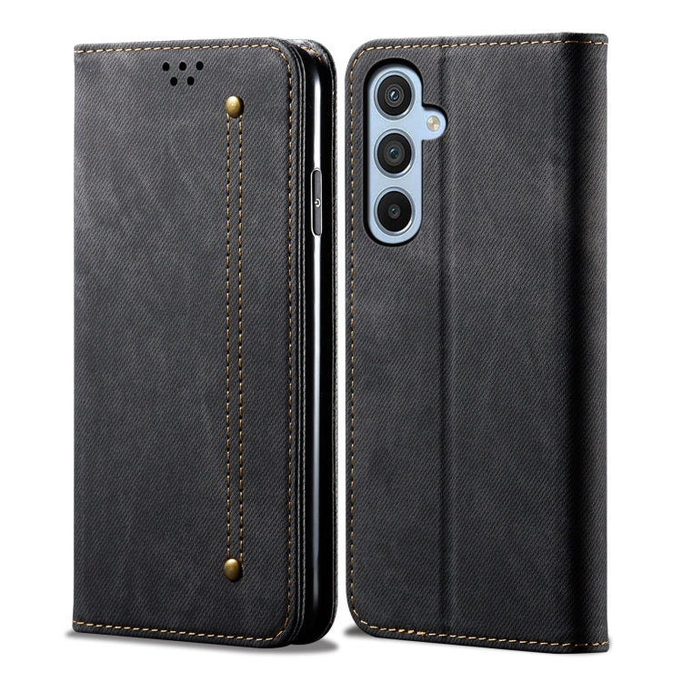 For Samsung Galaxy S25+ 5G Denim Texture Casual Style Horizontal Flip Leather Case(Black) - Galaxy S25+ 5G Cases by buy2fix | Online Shopping UK | buy2fix