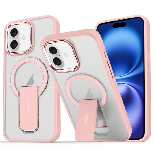 For iPhone 16 Acrylic Hybrid TPU MagSafe Holder Phone Case(Pink) - iPhone 16 Cases by buy2fix | Online Shopping UK | buy2fix