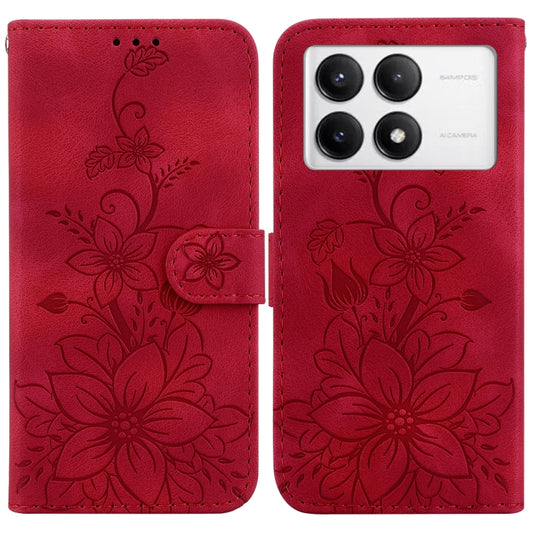 For Xiaomi Redmi K70 / K70 Pro Lily Embossed Leather Phone Case(Red) - K70 Cases by buy2fix | Online Shopping UK | buy2fix