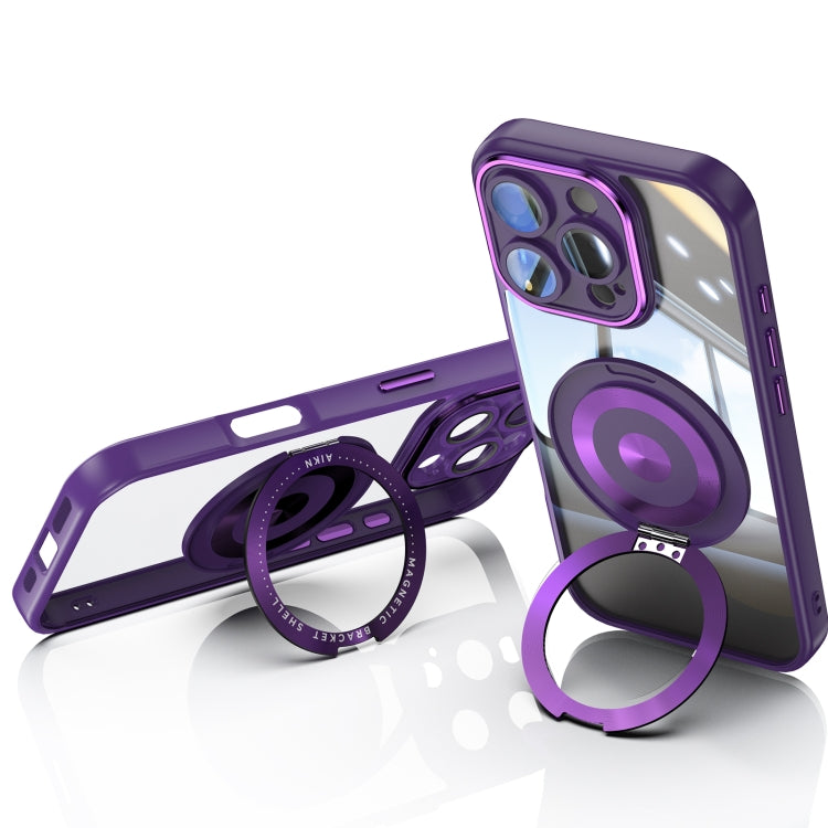 For iPhone 16 Pro Max 360 Holder Magsafe Acrylic Hybrid TPU Phone Case(Purple) - iPhone 16 Pro Max Cases by buy2fix | Online Shopping UK | buy2fix