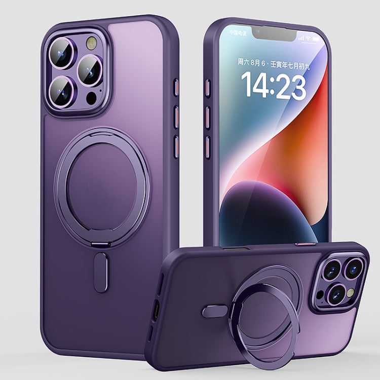 For iPhone 16 Pro 360 Rotating MagSafe Magnetic Frosted Phone Case(Purple) - iPhone 16 Pro Cases by buy2fix | Online Shopping UK | buy2fix