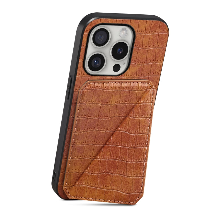 For iPhone 16 Pro Max Imitation Crocodile Leather Back Phone Case with Holder(Brown) - iPhone 16 Pro Max Cases by buy2fix | Online Shopping UK | buy2fix