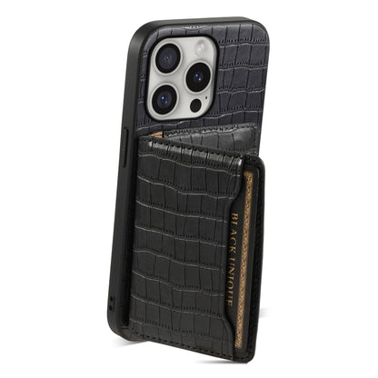 For iPhone 16 Pro Crocodile Texture Card Bag Design Full Coverage Phone Case(Black) - iPhone 16 Pro Cases by buy2fix | Online Shopping UK | buy2fix