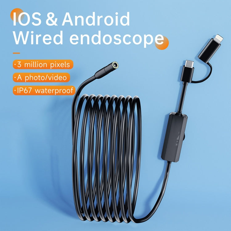 AN112 2 in 1 USB-C / Type-C + 8 Pin Interface 8mm HD Industry Endoscope, Length:3.5m Hard Tube -  by buy2fix | Online Shopping UK | buy2fix