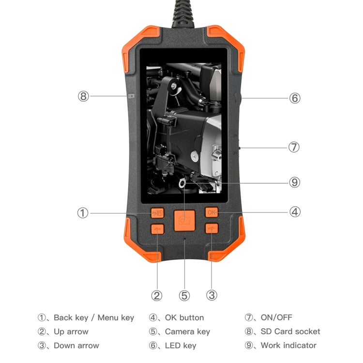 T20 4.3 inch IPS Screen 8mm Single Camera IP67 Waterproof Hard Cable Digital Endoscope, Length:2m(Black Orange) -  by buy2fix | Online Shopping UK | buy2fix