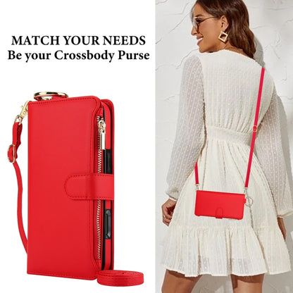 For iPhone 16 Pro Crossbody Ring Multifunctional Wallet Leather Phone Case(Red) - More iPhone Cases by buy2fix | Online Shopping UK | buy2fix