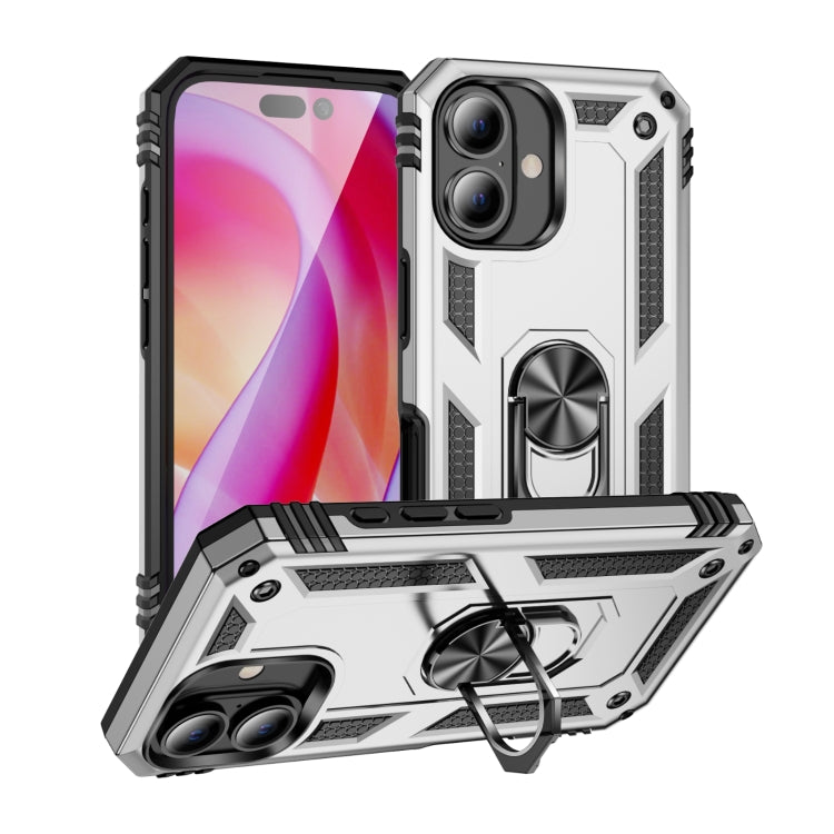 For iPhone 16 Plus Shockproof TPU Hybrid PC Phone Case with Holder(Silver) - iPhone 16 Plus Cases by buy2fix | Online Shopping UK | buy2fix