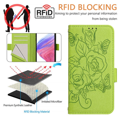 For Blackview Color 8 / Oscal Modern 8 Embossed Rose RFID Anti-theft Leather Phone Case(Green) - More Brand by buy2fix | Online Shopping UK | buy2fix