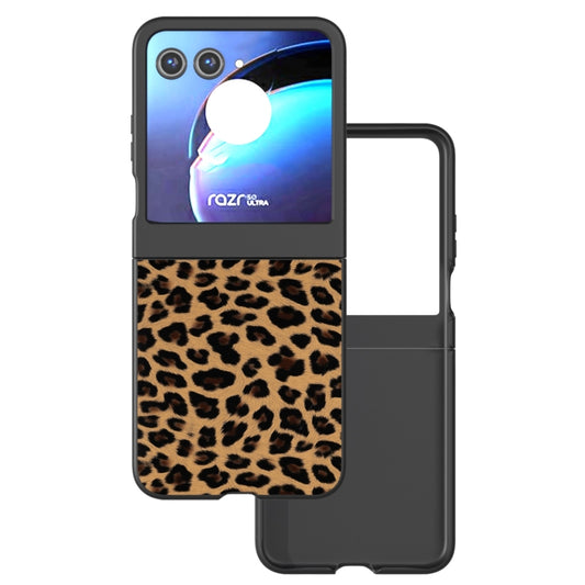 For Motorola Razr 50 Black Edge Leopard Phone Case(Leopard Print) - Motorola Cases by buy2fix | Online Shopping UK | buy2fix