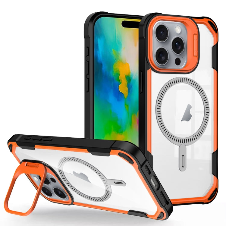 For iPhone 16 Pro Max Transparent Acrylic MagSafe Lens Holder Phone Case(Orange) - iPhone 16 Pro Max Cases by buy2fix | Online Shopping UK | buy2fix