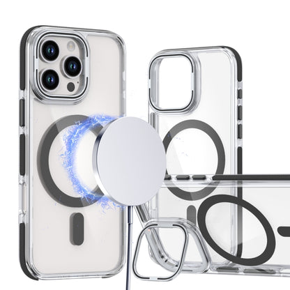 For iPhone 16 Pro Dual-Color Clear Acrylic Hybrid TPU Lens Flip Holder MagSafe Phone Case(Black) - iPhone 16 Pro Cases by buy2fix | Online Shopping UK | buy2fix