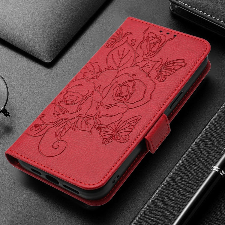 For Redmi K70 Ultra 5G Global Embossed Rose RFID Anti-theft Leather Phone Case(Red) - Xiaomi Cases by buy2fix | Online Shopping UK | buy2fix