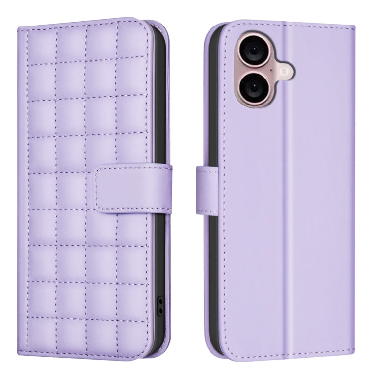 For iPhone 16 Plus Square Texture Leather Phone Case(Purple) - iPhone 16 Plus Cases by buy2fix | Online Shopping UK | buy2fix