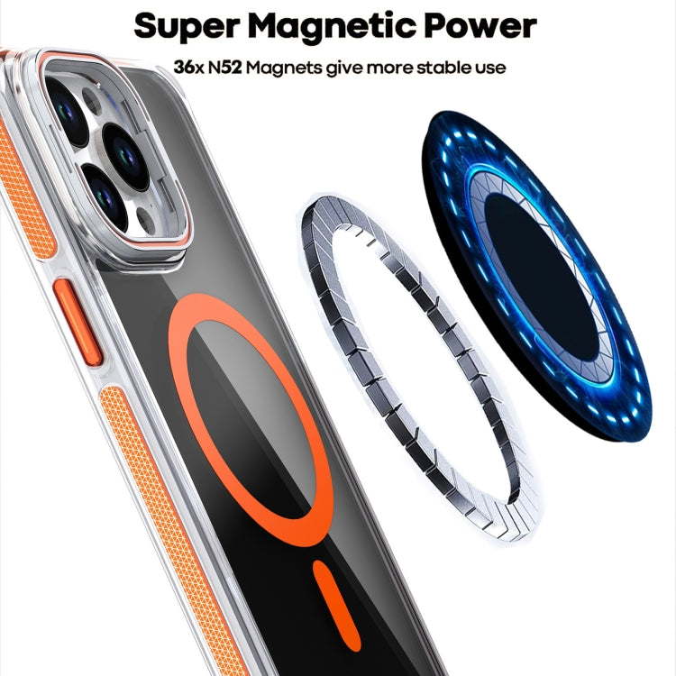 For iPhone 13 / 14 Magsafe Dual-Color Transparent Black Lens Holder Phone Case(Orange) - iPhone 14 Cases by buy2fix | Online Shopping UK | buy2fix