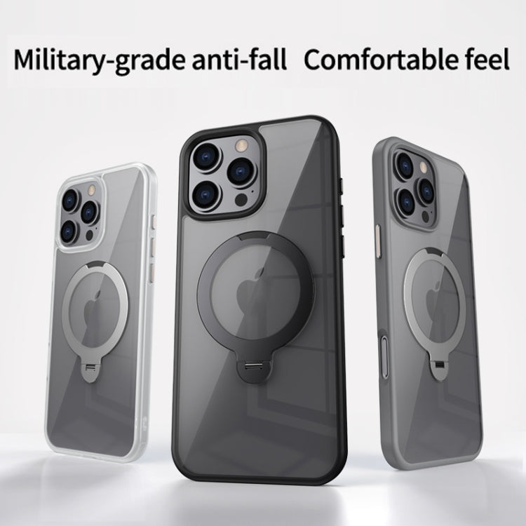 For iPhone 16 Pro Transparent MagSafe Magnetic Rotating Ring Holder Phone Case(Grey) - iPhone 16 Pro Cases by buy2fix | Online Shopping UK | buy2fix