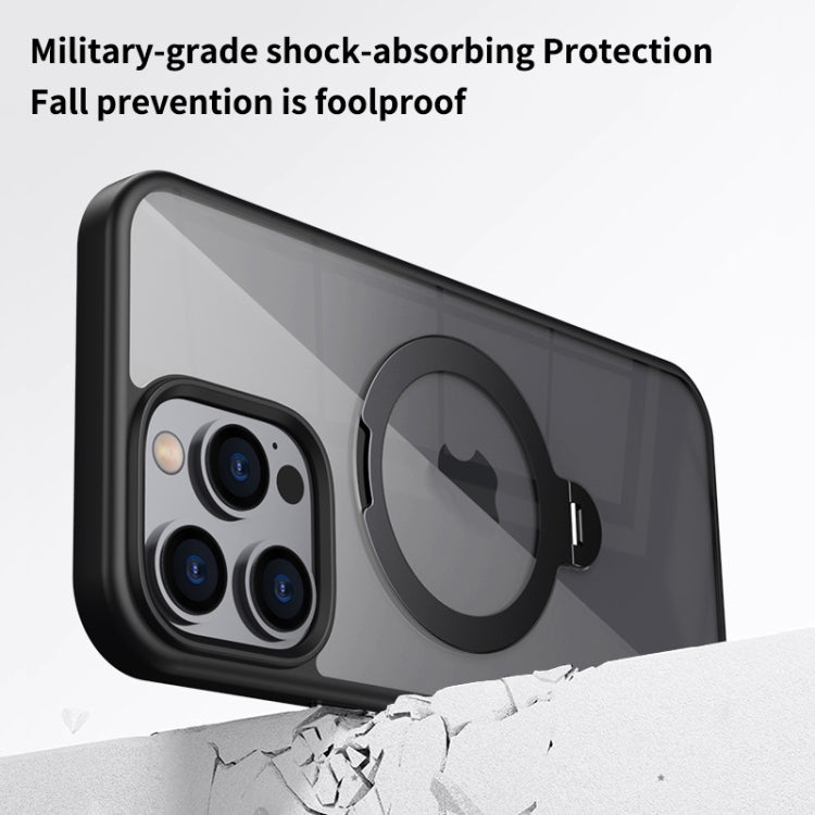 For iPhone 16 Pro Transparent MagSafe Magnetic Rotating Ring Holder Phone Case(Grey) - iPhone 16 Pro Cases by buy2fix | Online Shopping UK | buy2fix