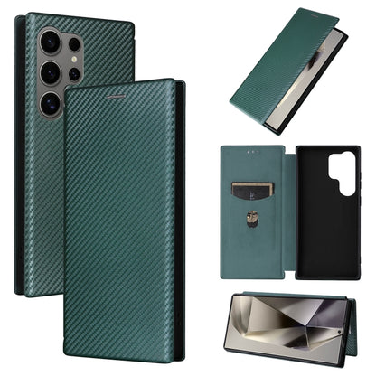 For Samsung Galaxy S25 Ultra 5G Carbon Fiber Texture Flip Leather Phone Case(Green) - Galaxy S25 Ultra 5G Cases by buy2fix | Online Shopping UK | buy2fix