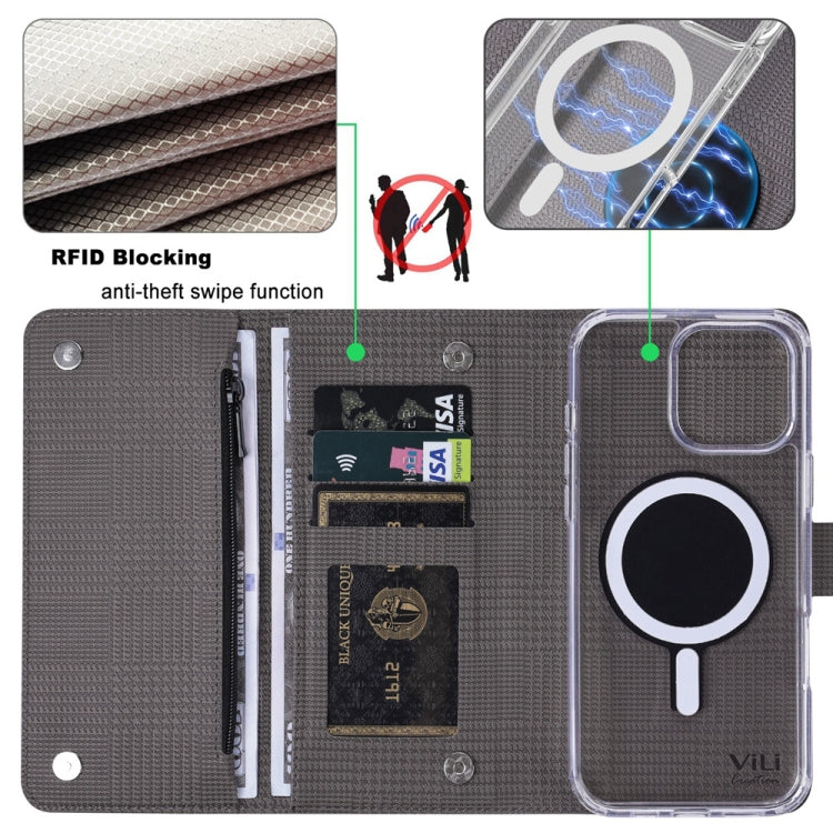 For iPhone 16 Pro Max ViLi GHB-C Series RFID MagSafe Magnetic Flip Leather Phone Case(Grey) - iPhone 16 Pro Max Cases by ViLi | Online Shopping UK | buy2fix