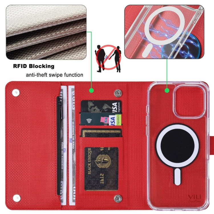 For iPhone 15 ViLi GHB-C Series RFID MagSafe Magnetic Flip Leather Phone Case(Red) - iPhone 15 Cases by ViLi | Online Shopping UK | buy2fix