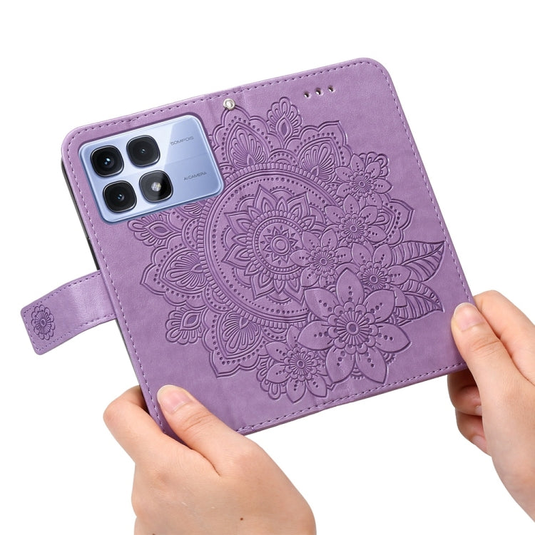 For Redmi K70 Ultra Seven-petal Flowers Embossing Leather Phone Case(Light Purple) - Xiaomi Cases by buy2fix | Online Shopping UK | buy2fix