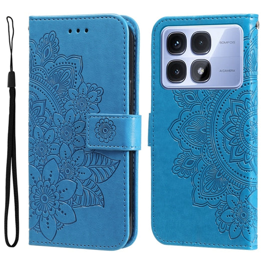 For Redmi K70 Ultra Seven-petal Flowers Embossing Leather Phone Case(Blue) - Xiaomi Cases by buy2fix | Online Shopping UK | buy2fix