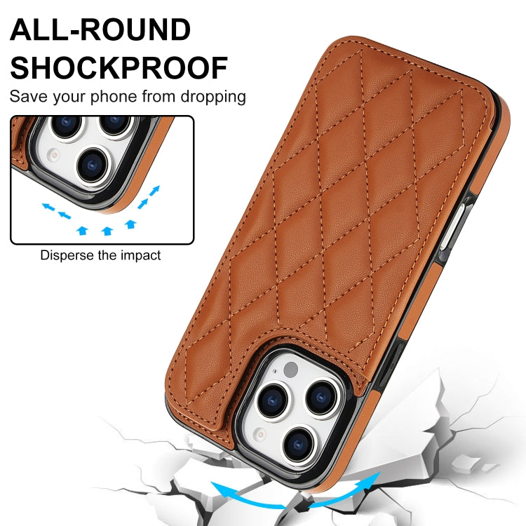 For iPhone 16 Pro Max Double Buckle Rhombic PU Leather Phone Case(Brown) - iPhone 16 Pro Max Cases by buy2fix | Online Shopping UK | buy2fix