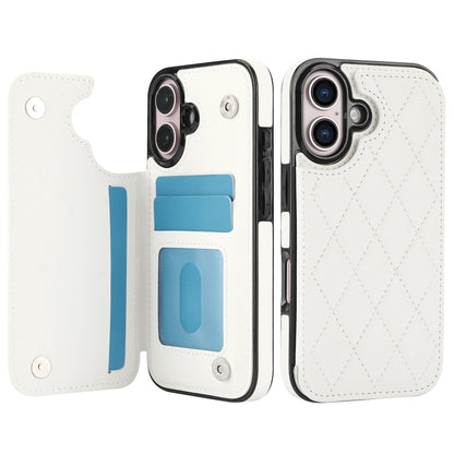 For iPhone 16 Plus Double Buckle Rhombic PU Leather Phone Case(White) - iPhone 16 Plus Cases by buy2fix | Online Shopping UK | buy2fix