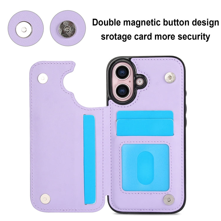 For iPhone 16 Double Buckle Rhombic PU Leather Phone Case(Purple) - iPhone 16 Cases by buy2fix | Online Shopping UK | buy2fix