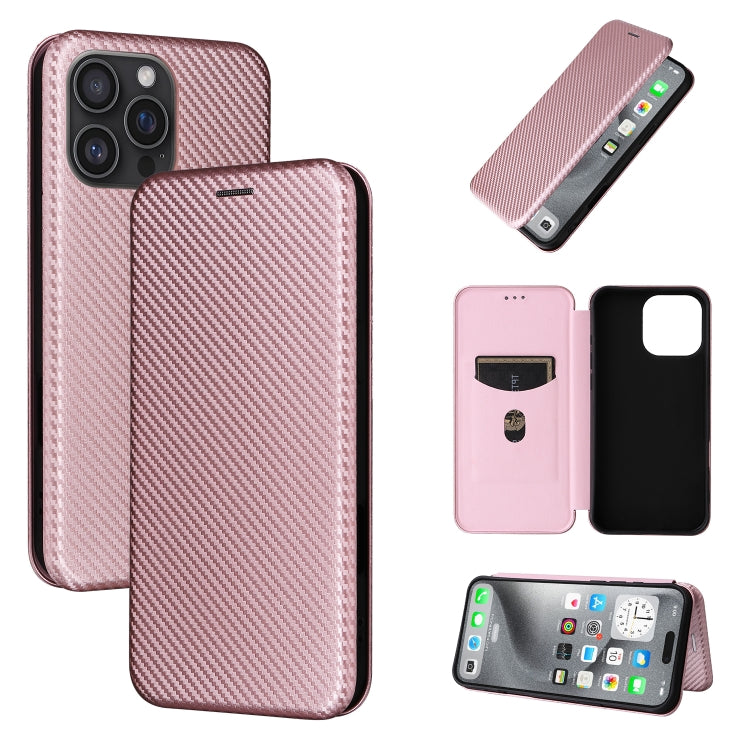 For iPhone 16 Pro Max Carbon Fiber Texture Flip Leather Phone Case(Pink) - iPhone 16 Pro Max Cases by buy2fix | Online Shopping UK | buy2fix