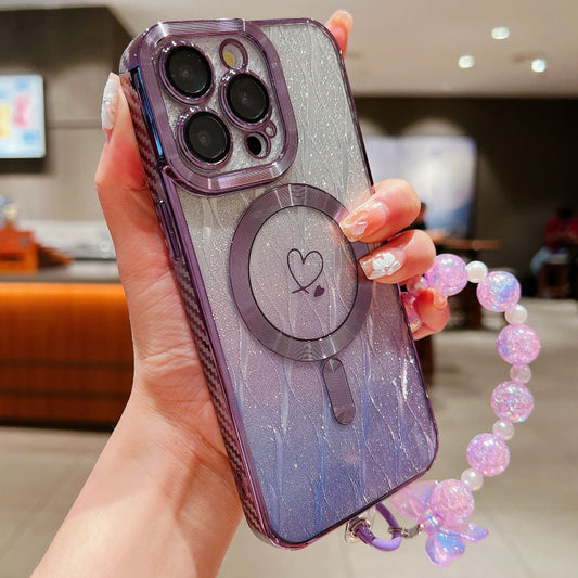 For iPhone 12 Pro Max Loves Leaves Gradient Glitter Bracelets Carbon Fiber Magsafe TPU Phone Case(Purple) - iPhone 12 Pro Max Cases by buy2fix | Online Shopping UK | buy2fix