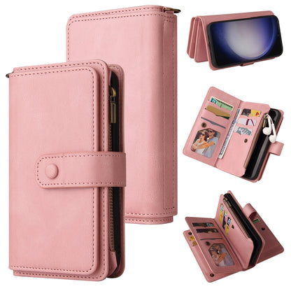 For Samsung Galaxy S25 / S24 5G Skin Feel Multi Card Slots Zipper Wallet Leather Phone Case(Pink) - Galaxy S25 5G Cases by buy2fix | Online Shopping UK | buy2fix