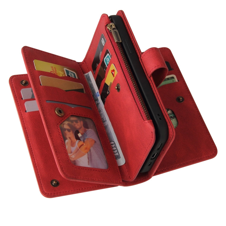 For Xiaomi 14T Skin Feel Multi Card Slots Zipper Wallet Leather Phone Case(Red) - 14T Cases by buy2fix | Online Shopping UK | buy2fix