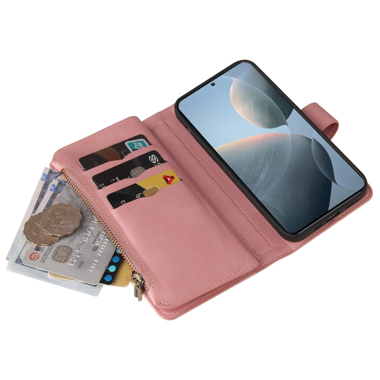 For Redmi K70 Skin Feel Multi Card Slots Zipper Wallet Leather Phone Case(Pink) - K70 Cases by buy2fix | Online Shopping UK | buy2fix