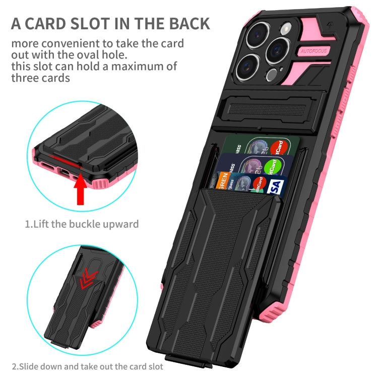 For iPhone 16 Pro Kickstand Armor Card Wallet Phone Case(Pink) - iPhone 16 Pro Cases by buy2fix | Online Shopping UK | buy2fix