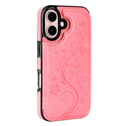 For iPhone 16 Plus Double Buckle Butterfly Embossing PU Phone Case(Pink) - iPhone 16 Plus Cases by buy2fix | Online Shopping UK | buy2fix