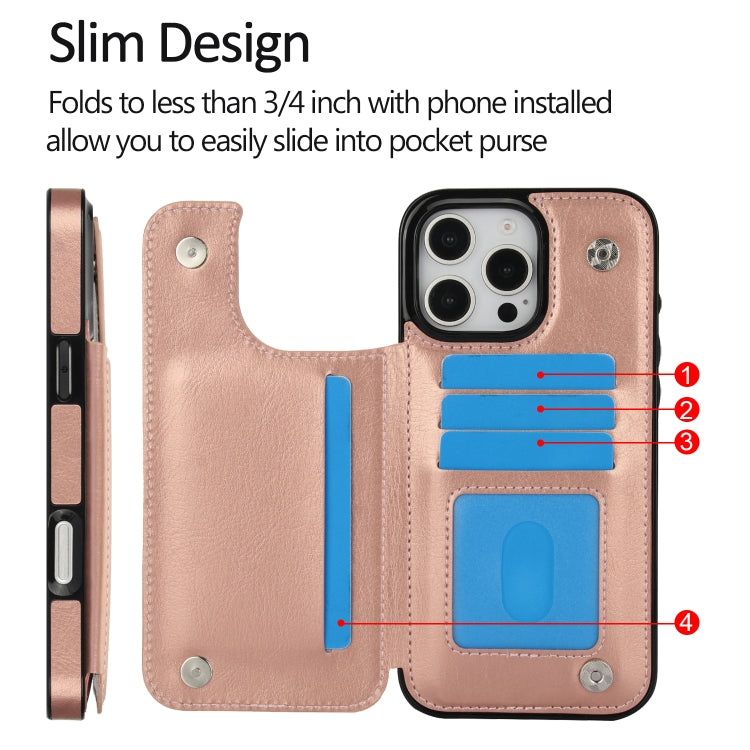 For iPhone 16 Pro Max Double Buckle Crazy Horse Texture PU Phone Case(Rose Gold) - iPhone 16 Pro Max Cases by buy2fix | Online Shopping UK | buy2fix