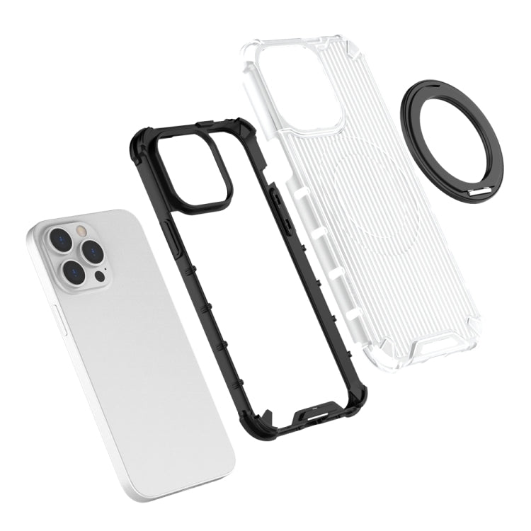 For iPhone 16 Pro Max Grating 360 Degree Rotating Holder Shockproof Phone Case(Transparent) - iPhone 16 Pro Max Cases by buy2fix | Online Shopping UK | buy2fix