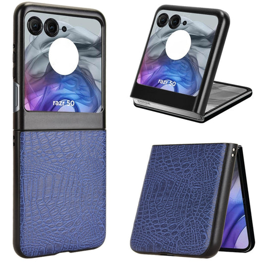 For Motorola Razr 50 Crocodile Texture Back Cover Phone Case(Blue) - Motorola Cases by buy2fix | Online Shopping UK | buy2fix