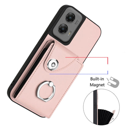 For Motorola Moto G Stylus 5G 2024 Organ Card Bag Ring Holder Phone Case with Long Lanyard(Pink) - Motorola Cases by buy2fix | Online Shopping UK | buy2fix