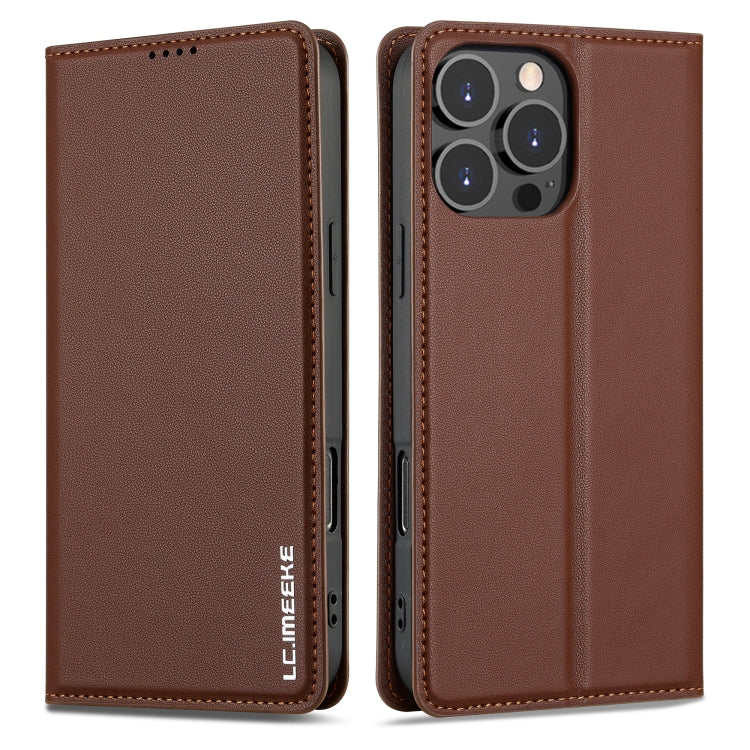 For iPhone 16 Pro Max LC.IMEEKE L1 Series Frosted Fine Texture PU Phone Case(Brown) - iPhone 16 Pro Max Cases by LC.IMEEKE | Online Shopping UK | buy2fix