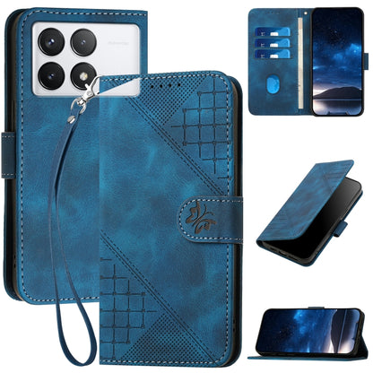 For Redmi K70 YX0080 Grid Butterfly Embossed Pattern Flip Leather Phone Case with Lanyard(Dark Blue) - K70 Cases by buy2fix | Online Shopping UK | buy2fix