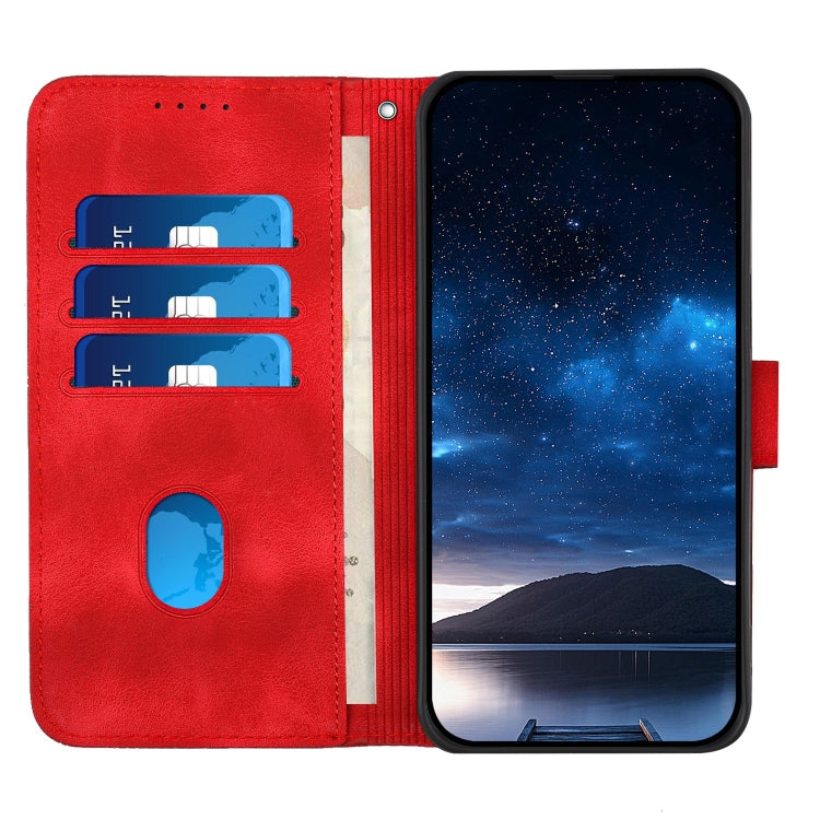 For Redmi K70 YX0080 Grid Butterfly Embossed Pattern Flip Leather Phone Case with Lanyard(Red) - K70 Cases by buy2fix | Online Shopping UK | buy2fix