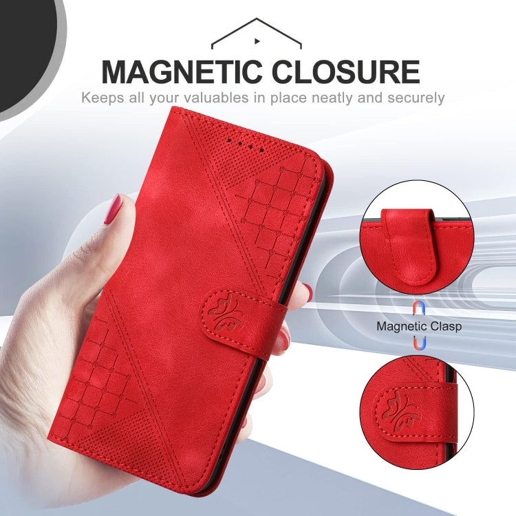 For Redmi K70 YX0080 Grid Butterfly Embossed Pattern Flip Leather Phone Case with Lanyard(Red) - K70 Cases by buy2fix | Online Shopping UK | buy2fix